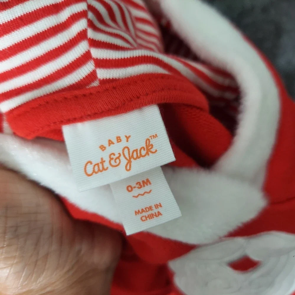 Cat & Jack‎  Suit 0 3 Month Christmas Santa Embroidered Beard Belt Hooded Snaps